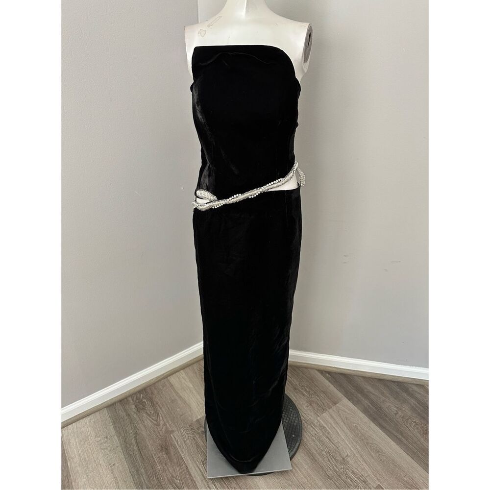 Strapless Black Maxi Dress with Embellished Waist - Picture 11 of 13
